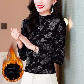 Высококачественная утолщенная флисовая рубашка с полуводолазкой, зимняя внутренняя теплая футболка с длинными рукавами для мам M