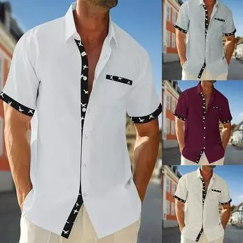 Высококачественная вафельная рубашка, мужская одежда, летние повседневные пляжные рубашки для мужчин, повседневные рубашки с коротким рукавом S серый