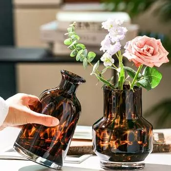 Высококачественная ваза с леопардовым принтом, роскошная стеклянная цветочная композиция, украшения для гостиной, украшение цветочного устройства в домашней комнате-модели