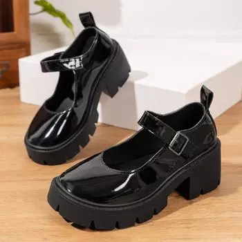 Высококачественная весенняя женская обувь на квадратном каблуке, однотонная женская обувь на платформе с круглой пряжкой, Zapatos Para Mujeres 35