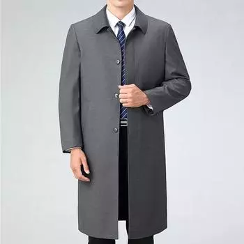 Высококачественная ветровка для мужчин среднего возраста, деловое длинное пальто для весны и осени, повседневное шерстяное тонкое пальто с отворотом для папы 170
