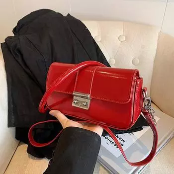Высококачественная винно-красная глянцевая сумка под мышкой, новые женские сумки через плечо с изящной пряжкой-замком, элегантная роскошная женская сумка (20cm<Max Length<30cm)