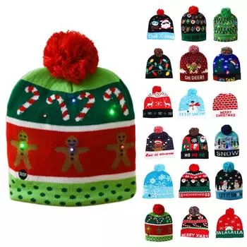 Высококачественная вязаная рождественская шапка, рождественское украшение, светодиодная светящаяся шапка, шерстяная шапка для взрослых и детей, цветная светящаяся вязаная шапка One Size