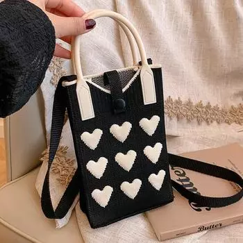 Высококачественная вязаная сумка для мобильного телефона Ins Love Series, универсальная и персонализированная женская сумка через плечо Dopamine