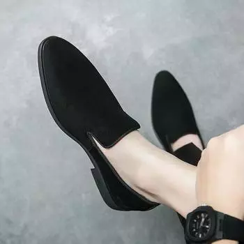 Высококачественная замшевая кожа, мягкие туфли, мужские лоферы, оксфорды, повседневные мужские черные/коричневые формальные туфли, весенние туфли без застежек 38 чёрный