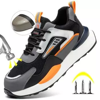 Высококачественная защитная обувь с кевларовой подошвой, защитные ботинки со стальным носком, противоударные рабочие ботинки, мужская рабочая обувь, дышащие повседневные рабочие кроссовки 49 чёрный