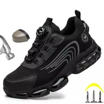 Высококачественная защитная рабочая обувь, мужские кроссовки, рабочие кроссовки из стальной проволоки с вращающейся пряжкой, неразрушимая обувь, небьющаяся рабочая обувь 36 чёрный