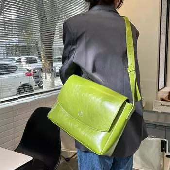 Высококачественная зеленая большая вместительная сумка-тоут, элегантная мягкая студенческая сумка для поездок на работу, повседневная простая сумка через плечо из вощеной кожи (30cm<Max Length<50cm)