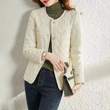 Высококачественная женская хлопковая куртка 2023 осень-зима легкие короткие женские парки женские хлопковые подбитые теплые пальто M чёрный