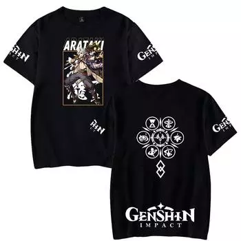 Высококачественная женская и мужская повседневная футболка Genshin Impact Print Tshirt Летняя графическая женская и мужская одежда Модные футболки XS белый