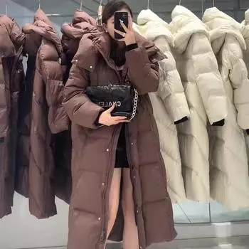 Высококачественная женская куртка-пуховик длиной до колена с утолщенным белым утиным пухом Pinghu, куртка-пуховик прилив One size