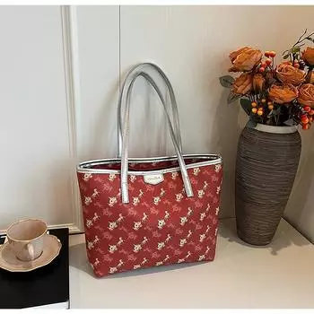 Высококачественная женская модная сумка с принтом, большая вместительная сумка через плечо с принтом, сумка для поездок подмышкой красный