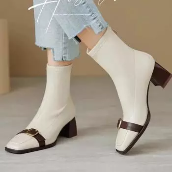 Высококачественная женская обувь 2024 года, осень, новые элегантные и простые женские ботинки для поездок на работу, стильные теплые зимние женские туфли на высоком каблуке 35 бежевый