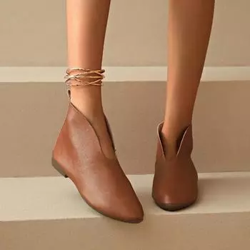 Высококачественная женская обувь 2024 года, женские римские сапоги с острым носком в стиле ретро, удобные ботинки челси с неглубоким носком, Botas De Mujer 35 коричневый