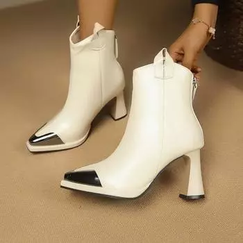 Высококачественная женская обувь 2024 года, зимняя мода, женские ботильоны с острым носком, повседневные универсальные современные ботинки, большие размеры 35-42 35 бежевый