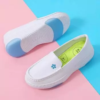 Высококачественная женская обувь для медсестер, нескользящая, удобная, плоская, повседневная, рабочая обувь, на танкетке, белые туфли, мягкая женская обувь 2024 года 34