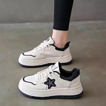 Высококачественная женская обувь, дышащие маленькие белые туфли, универсальная женская обувь на толстой подошве. 35 чёрный