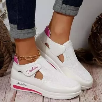 Высококачественная женская обувь из сетчатой ткани, женская вулканизированная обувь, модная повседневная обувь на платформе с круглым носком и большим размером 35 белый