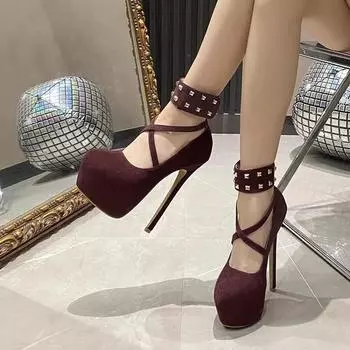 Высококачественная женская обувь на низком каблуке, модные туфли на высоком каблуке с заклепками для вечеринок, женские новые туфли больших размеров с острым носком на каблуках для женщин 35