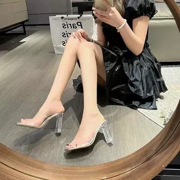 Высококачественная женская обувь с открытым носком, женские тапочки, модные тапочки больших размеров, женские летние туфли с квадратным носком и каблуком для женщин 35