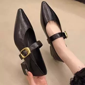 Высококачественная женская обувь с пряжкой на ремешке, женские туфли на высоком каблуке, модные, неглубокие, для офиса и карьеры, сексуальные, с острым носком, женские туфли 35 бежевый