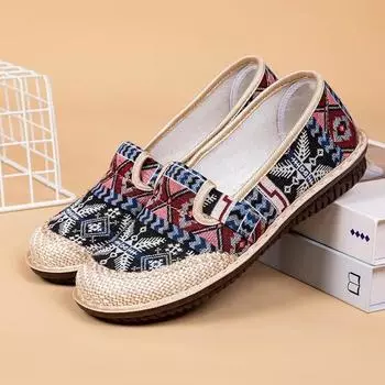 Высококачественная женская обувь в этническом стиле, тканая вышитая обувь, женская модная дышащая повседневная обувь на плоской подошве для женщин 2024 35 чёрный