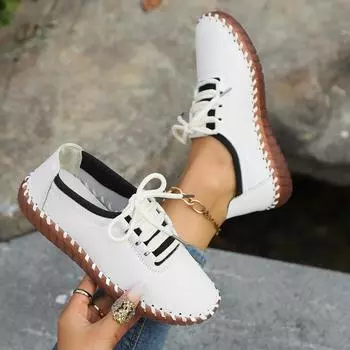 Высококачественная женская обувь весна-осень женские туфли-лодочки повседневные туфли на плоской подошве со шнуровкой удобные мягкие легкие туфли-лодочки милая женская обувь 36