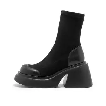 Высококачественная женская обувь, женские сапоги без застежек, модные ботинки с круглым носком, современные сапоги, новые ботильоны на высоком каблуке, Zapatos Mujer 35