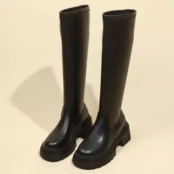Высококачественная женская обувь, женские сапоги выше колена, современные сапоги на платформе, женские туфли с боковой молнией и средним каблуком для шитья, женские 35