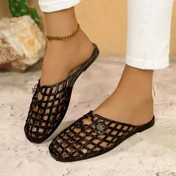 Высококачественная женская обувь, женские тапочки, модные повседневные тапочки с вырезами, женские летние тапочки больших размеров на плоской подошве 36