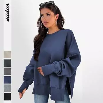 Высококачественная женская однотонная толстовка с длинными рукавами и круглым вырезом S