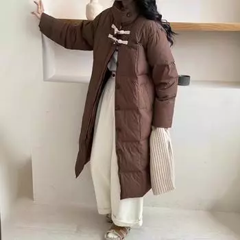 Высококачественная женская пуховая куртка 2024 года, новая высококачественная женская белая пуховая куртка на деревянной пряжке average size (90-75 kg) темно-коричневого
