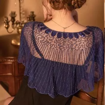 Высококачественная женская шаль 1920-х годов, вечерняя накидка, винтажная шаль-хлопушка: Вышивка бисером и сетчатый дизайн для вечеринок в стиле Гэтсби! one size белый