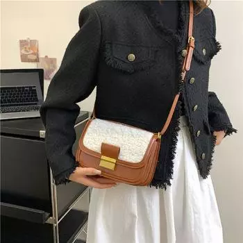 Высококачественная женская сумка через плечо из фактурной ткани, модная сумка из овечьей шерсти, сшитая вручную, новая сумка через плечо в стиле ретро, универсальная сумка для поездок на работу (20cm<Max Length<30cm)