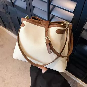 Высококачественная женская сумка через плечо, модная контрастная цветная пэчворк, большая вместимость, женская холщовая сумка-ведро, классическая ретро-сумка