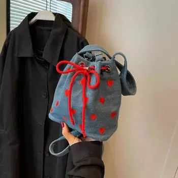 Высококачественная женская сумка через плечо, новый трендовый дизайн, затягивающийся шнурок, вышитый логотип Love, женская сумка через плечо