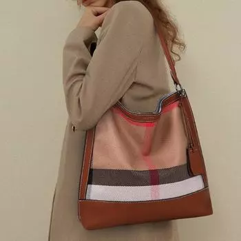 Высококачественная женская сумка через плечо, универсальная сумка большой вместимости в клетку и полоску