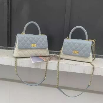 Высококачественная женская сумка с цепочкой из кожи с бриллиантами - сумка через плечо из коровьей кожи с цветными блоками весна/лето 2025 г. Large 24cm