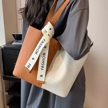 Высококачественная женская сумка-тоут, модная, контрастного цвета, повседневная, универсальная, простая, женская, на одно плечо, сумка-тоут для поездок на работу (30cm<Max Length<50cm)