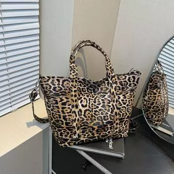Высококачественная женская сумка-тоут, зимняя, новая, простая и элегантная, с леопардовым принтом, сумка через плечо, большая вместительная дорожная сумка