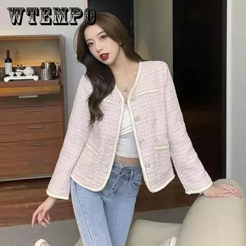 Высококачественная женская универсальная маленькая ароматная куртка, осенняя твидовая женская куртка S розовый