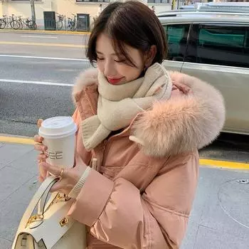 Высококачественная женская зимняя куртка-пуховик, новая длинная, корейская версия, свободный утолщенный большой меховой воротник, белая куртка-пуховик на утином пуху XS (recommended height 90-55kg)