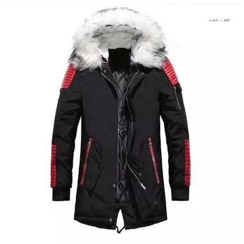 Высококачественная зимняя меховая куртка с капюшоном, длинное пальто, толстые водонепроницаемые куртки, мужская верхняя одежда, пуховик M синий