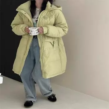 Высококачественная зимняя новая женская куртка-пуховик, длинная свободная, утолщенная, с капюшоном, талия, тонкое пальто с большим карманом, прилив S