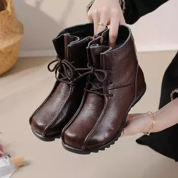 Высококачественная зимняя обувь, женская обувь из натуральной кожи, хлопковые ботинки на плоской подошве, женские повседневные ботильоны с мягкой подошвой, ботинки для мам 35