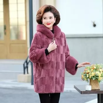 Высококачественная зимняя одежда для мам, шуба из датской норки средней длины, теплый топ для женщин среднего и пожилого возраста 6XL