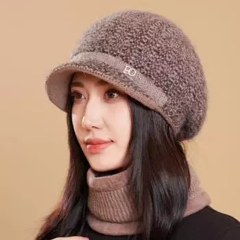 Высококачественная зимняя шапка для женщин из меха кролика, панама, шарф, комплект, женская уличная ветрозащитная толстая теплая вязаная шапка-чепчик hat only фиолетовый