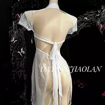 Высококачественное эротическое нижнее белье большого размера в старинном национальном стиле, кружевное чонсам, легкое и тонкое, сексуальное, чистое желание, юбка с высоким разрезом One Size [80-80kg]