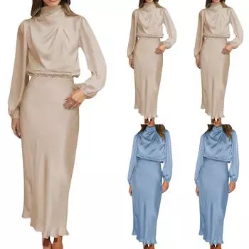 Высококачественное атласное свободное платье с длинными рукавами, элегантное темпераментное женское вечернее платье S