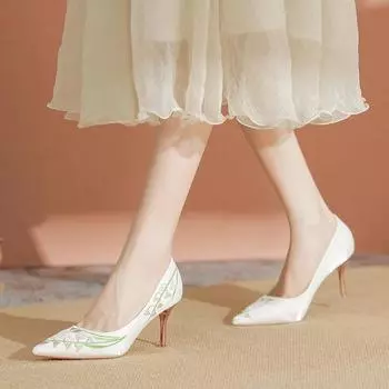 Высококачественное белое свадебное платье с вышивкой, женские старинные туфли-чеонгсам на тонком каблуке, свадебные туфли на высоком каблуке 34 белый